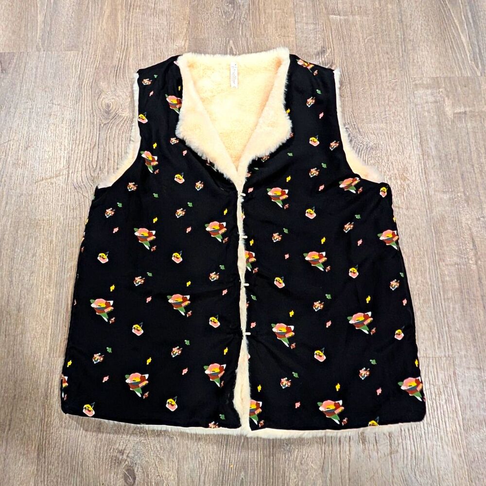 Matilda Jane Reversible Snow Way Faux Fur Black Floral Vest Women's Size L